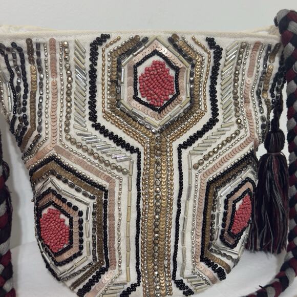 Sam Edelman Women’s Beaded Shoulder Bag – Multicolor Geometric Chic Boho - Picture 5 of 15